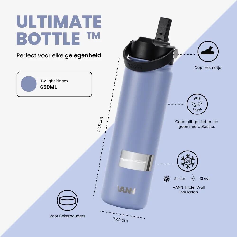 Drinkfles - Ultimate Bottle 650 ML - 3-wandig RVS met rietje - Twilight Bloom 3/12