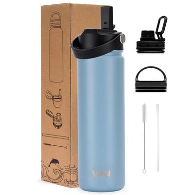 Rvs drinkfles met rietje - ultimate bottle 500 ml - blauw