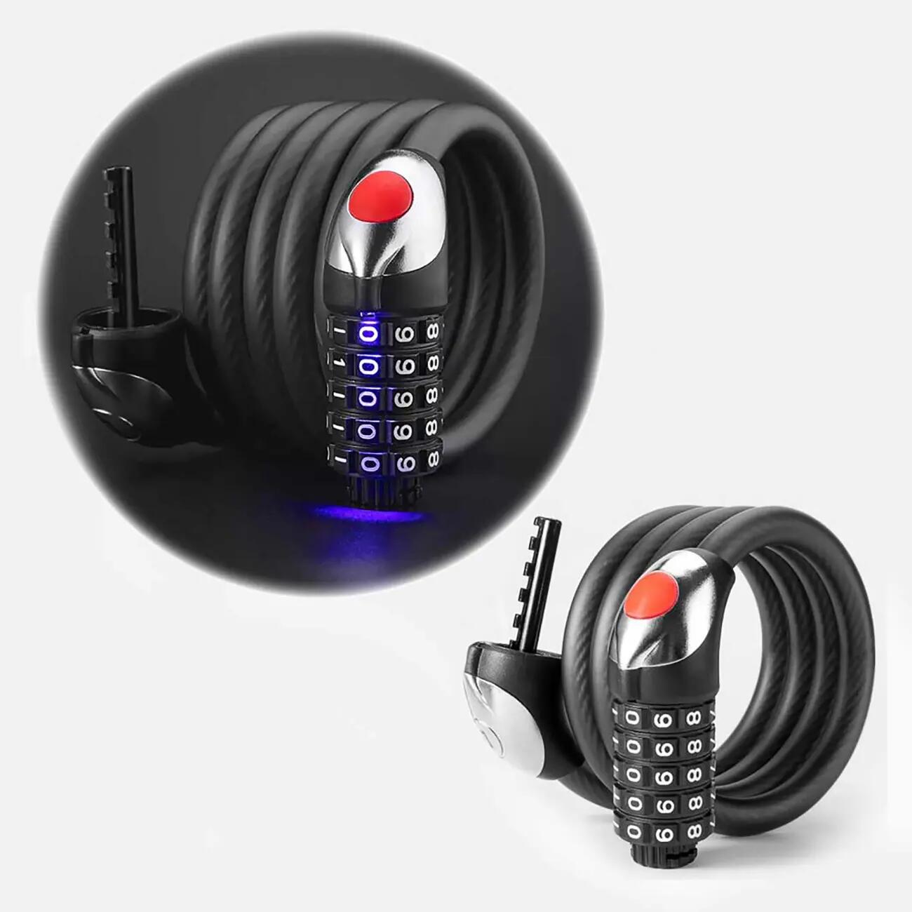 Zpięcie rowerowe na szyfr linka stalowa 120 cm z oświetleniem led 4/5