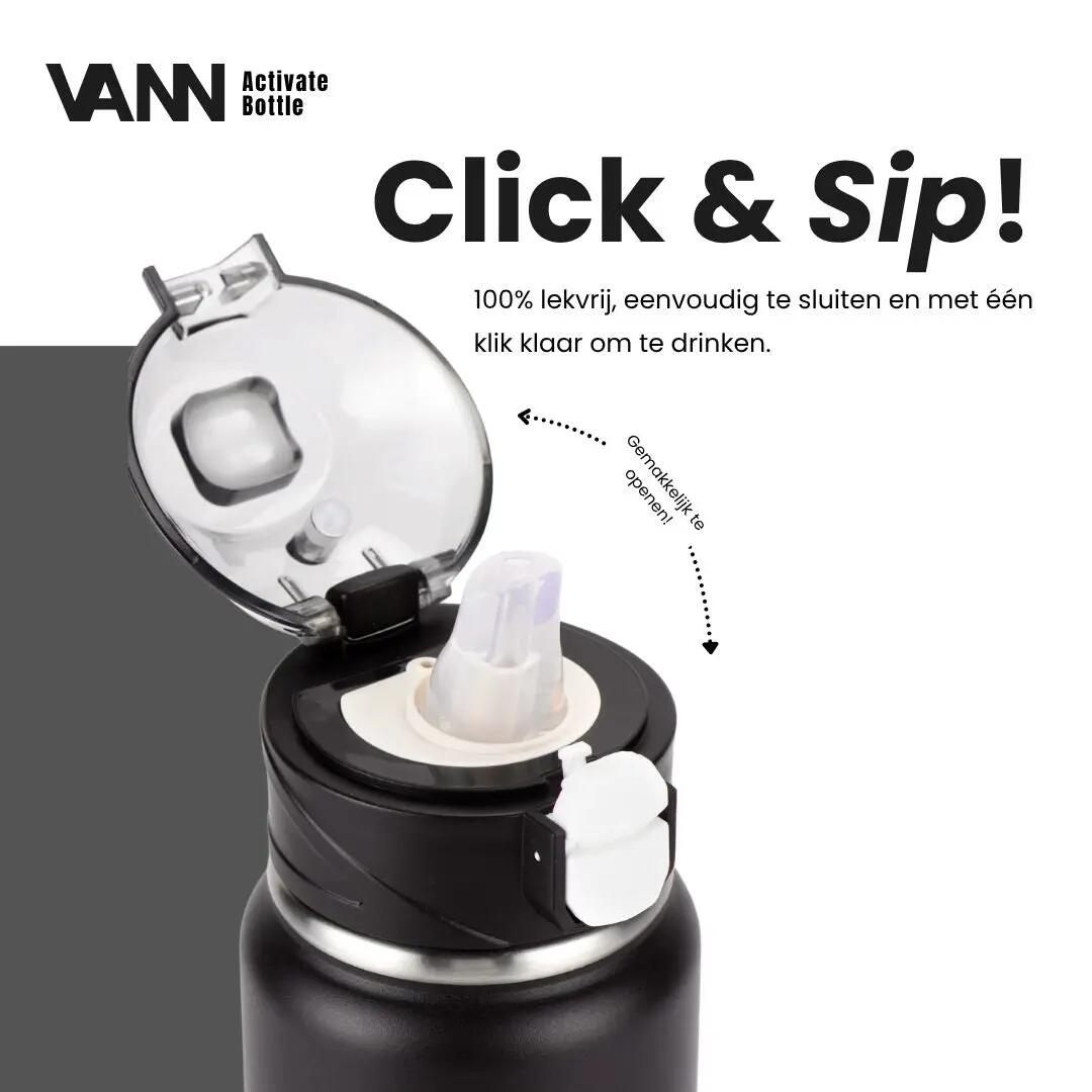 drinkfles - hydratatie - uniseks - isotherm triple wand, klik-rietjesdop - zwart 4/11