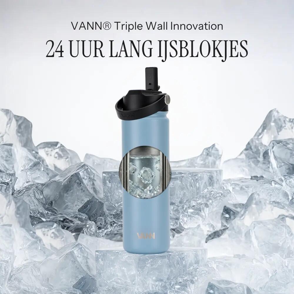 Drinkfles - Ultimate Bottle 650 ML - 3-wandig RVS met rietje - Bay Blue 2/12