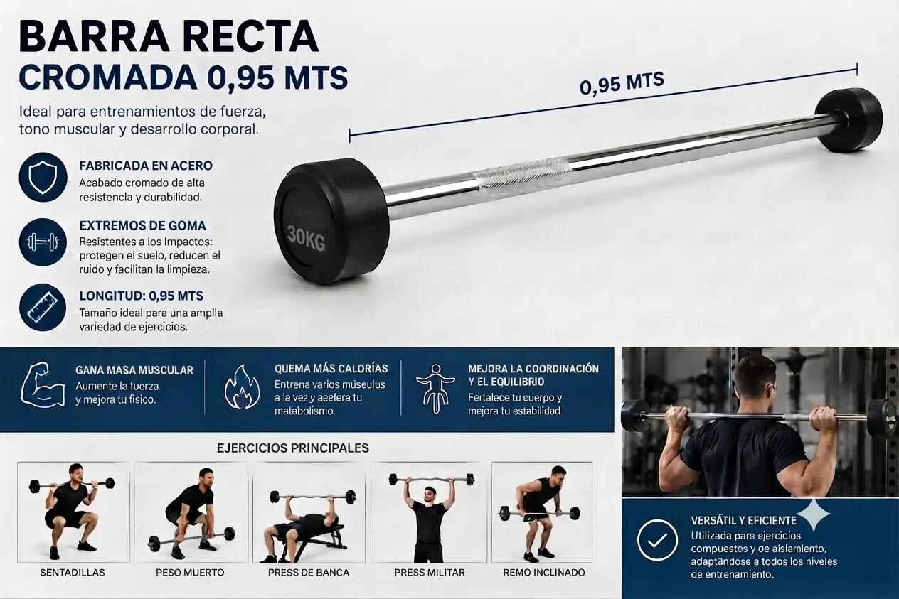 Barra de Pesas Recta Montada 30 kg Musculación Fitness 3/3