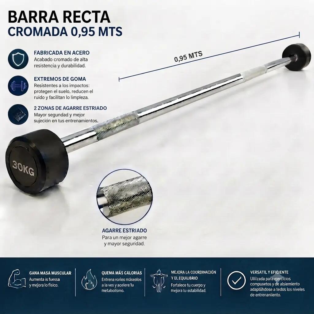 Barra de Pesas Recta Montada 30 kg Musculación Fitness 2/3