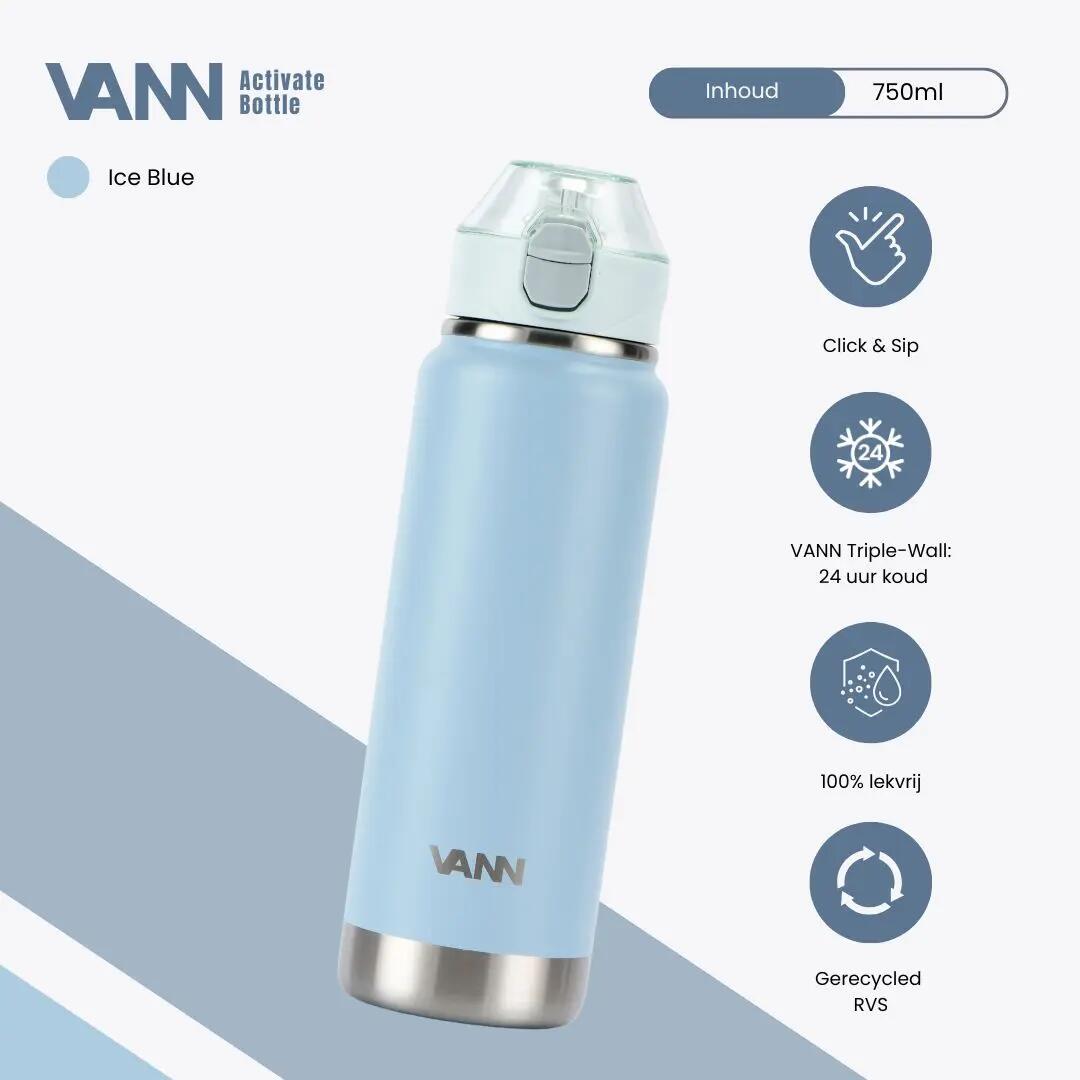 drinkfles - sporten - unisex - isotherm 750 ml, klik-rietjesdop - ice blue 2/11