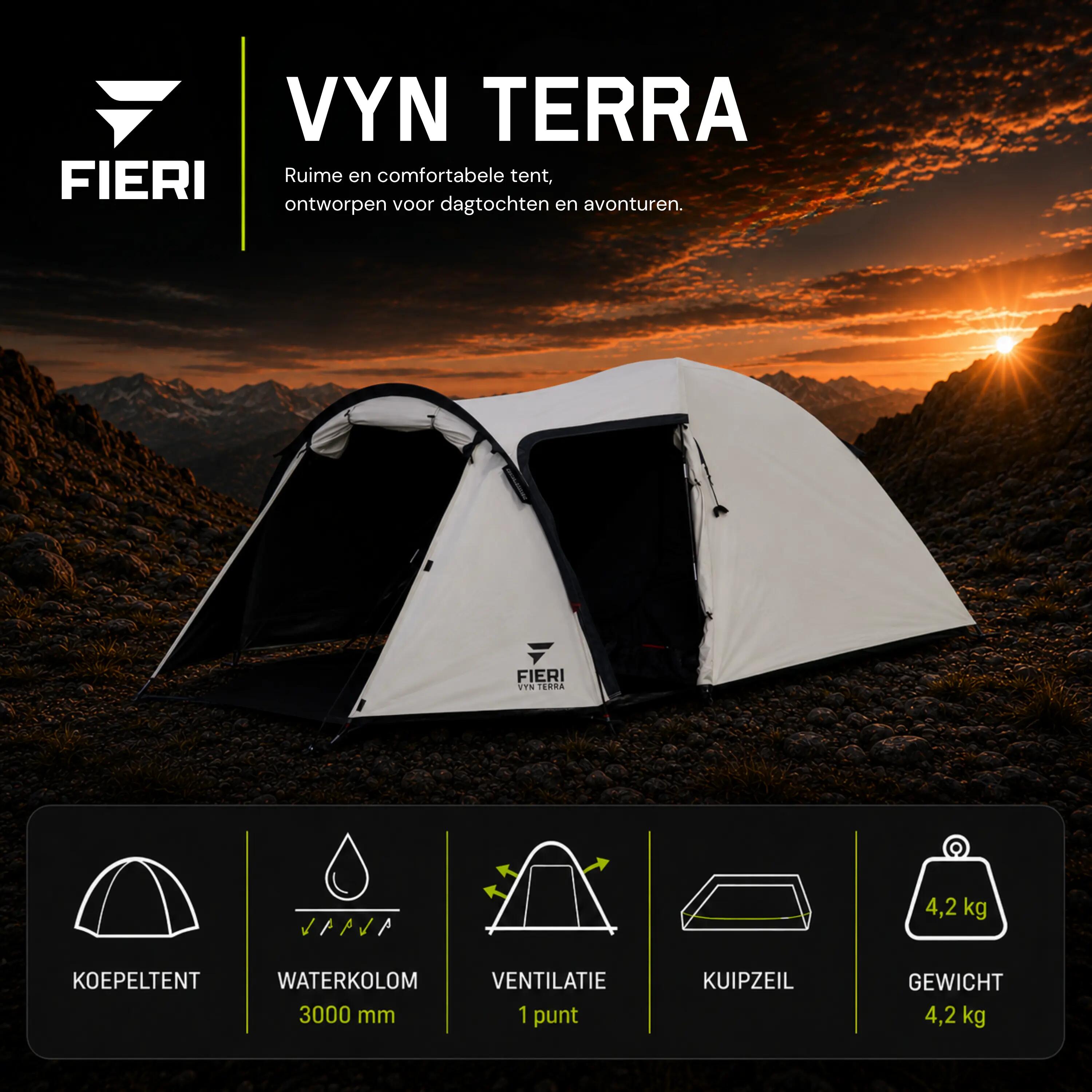 VYN Terra Cooldome Koepeltent - 3 Persoons Tent - Ruim & Waterdicht 3/6