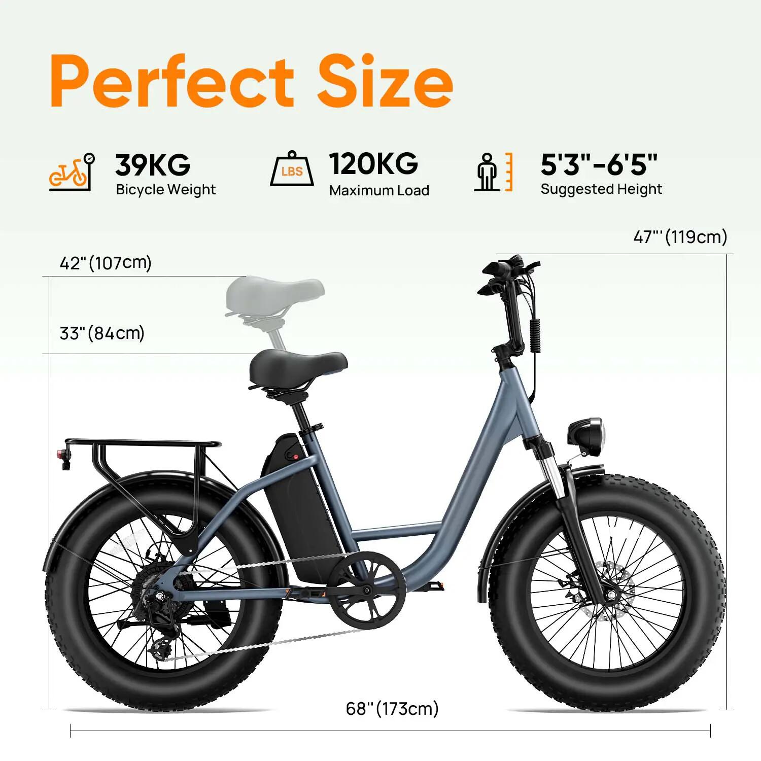 Bici Elettrica - Città - E20Pro - Ruote 20" Fat, Batteria 48V 15.6Ah - Nero 7/7