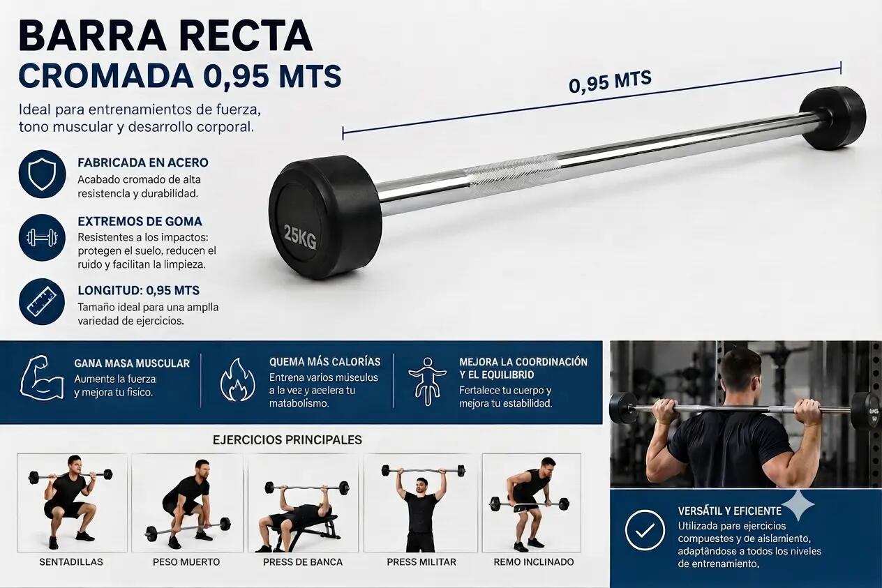 Barra de Pesas Recta Montada 25 kg Musculación Fitness 2/3