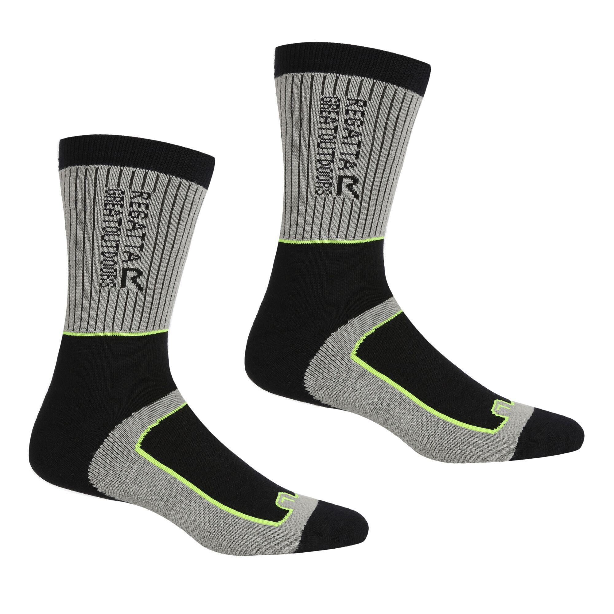 REGATTA Mens Samaris 2 Season Socks (Pack of 2) (Dark Steel/Electric Lime)
