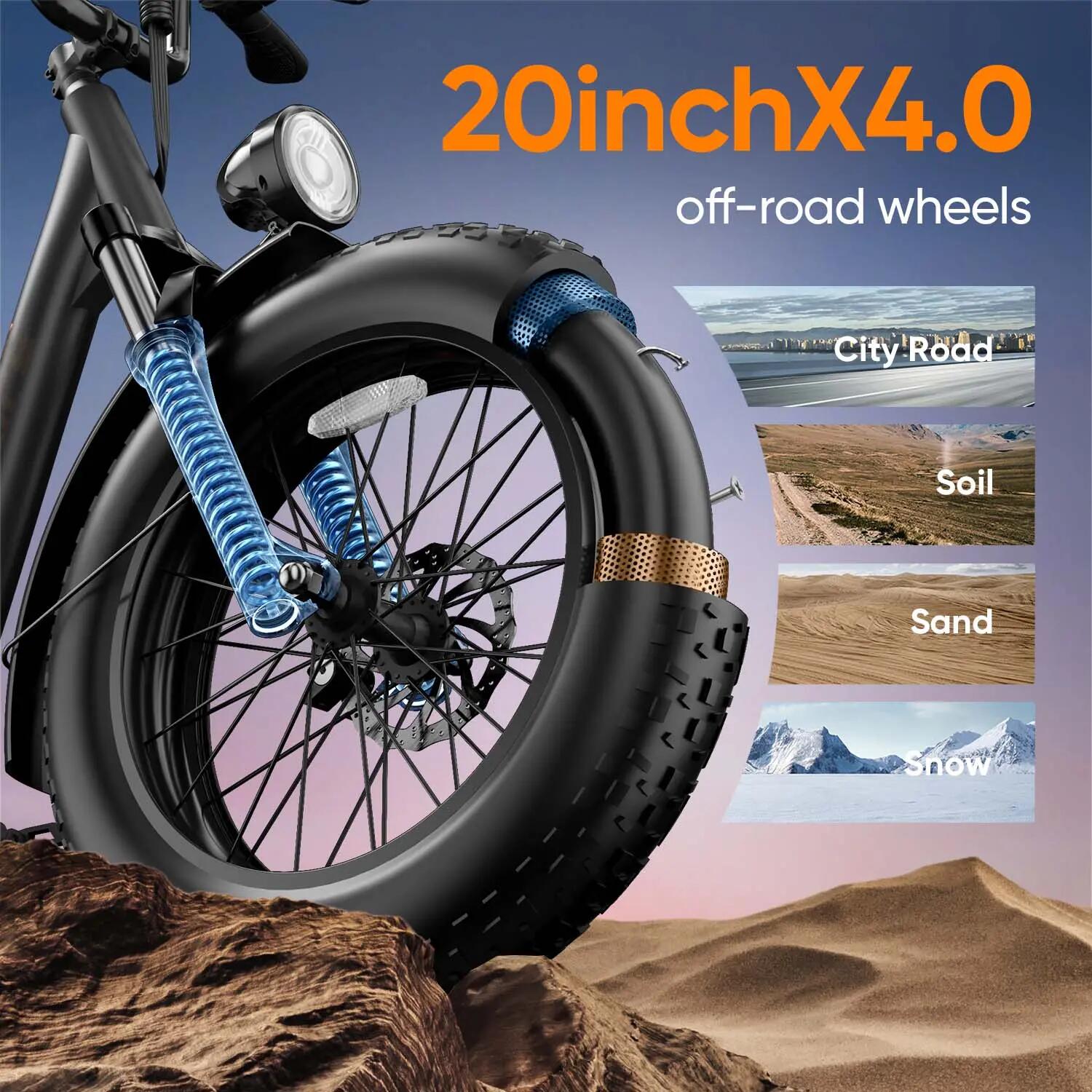 Bici Elettrica - Città - E20Pro - Ruote 20" Fat, Batteria 48V 15.6Ah - Nero 5/7