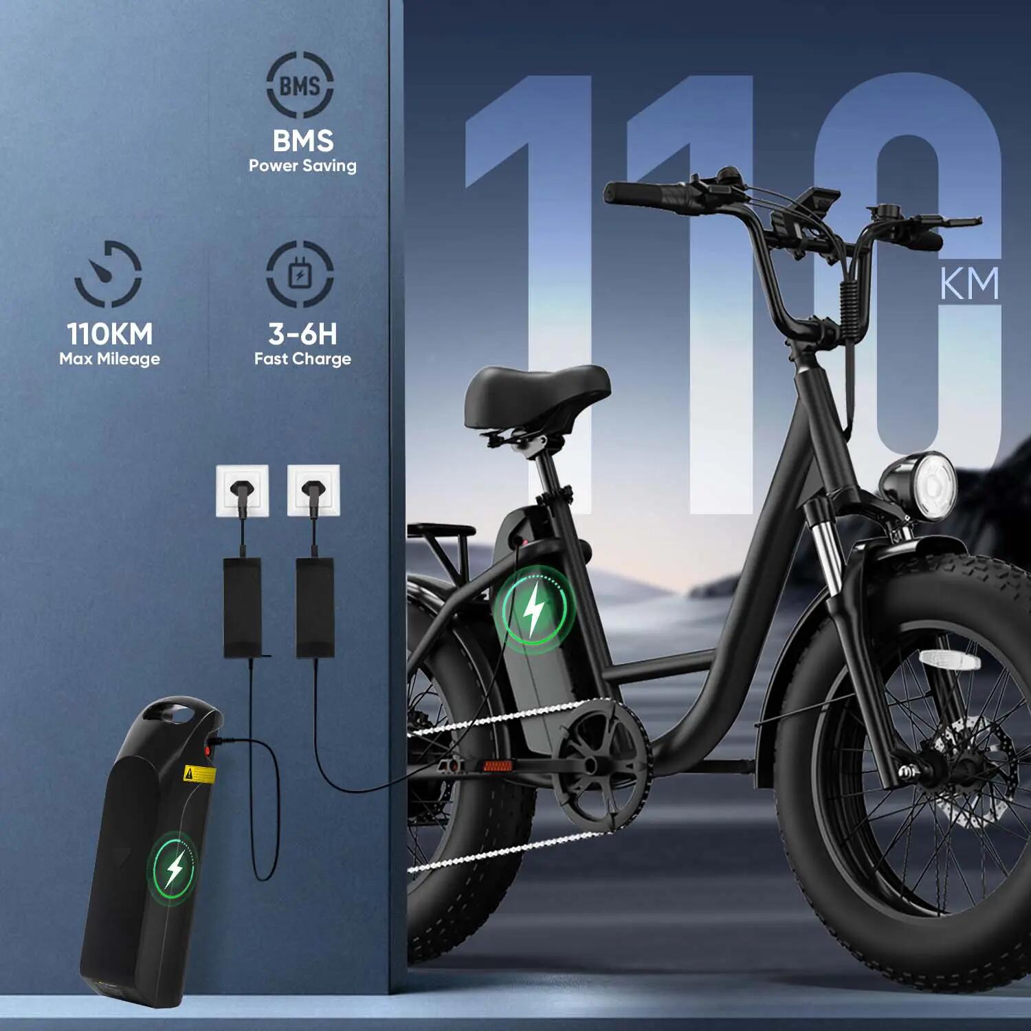 Bici Elettrica - Città - E20Pro - Ruote 20" Fat, Batteria 48V 15.6Ah - Nero 4/7