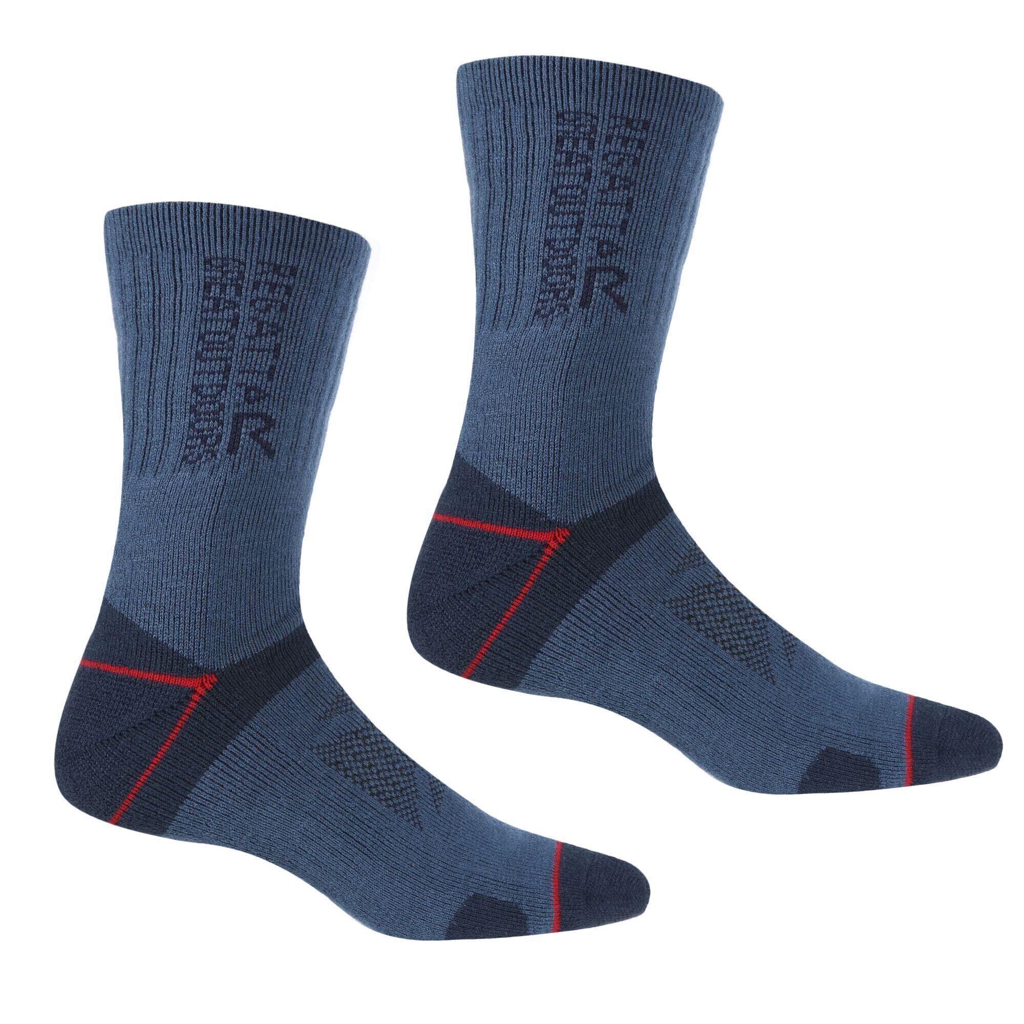 REGATTA Mens Blister Protection II Socks (Pack of 2) (Dark Denim/Dark Red)