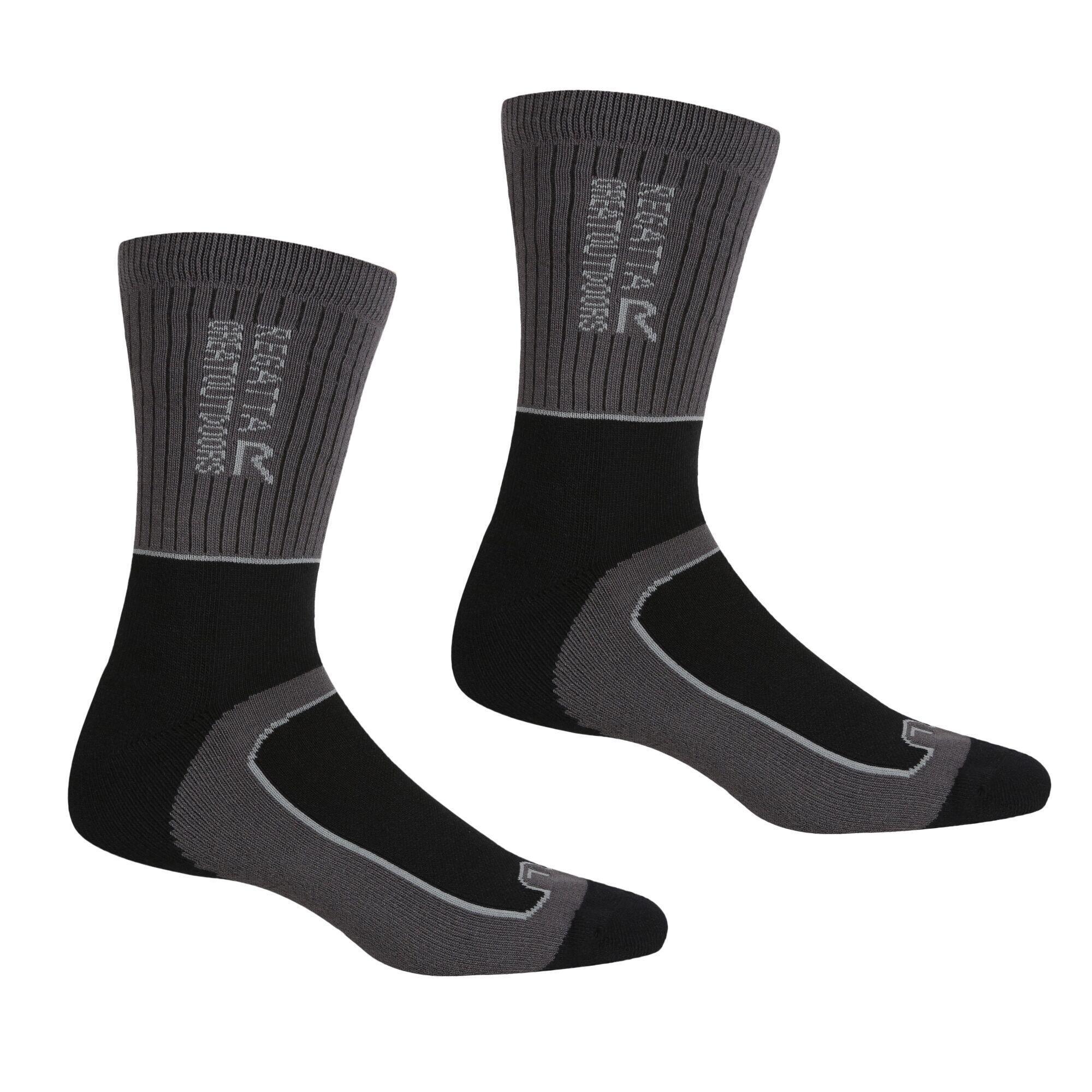 REGATTA Mens Samaris 2 Season Socks (Pack of 2) (Black/Dark Steel)
