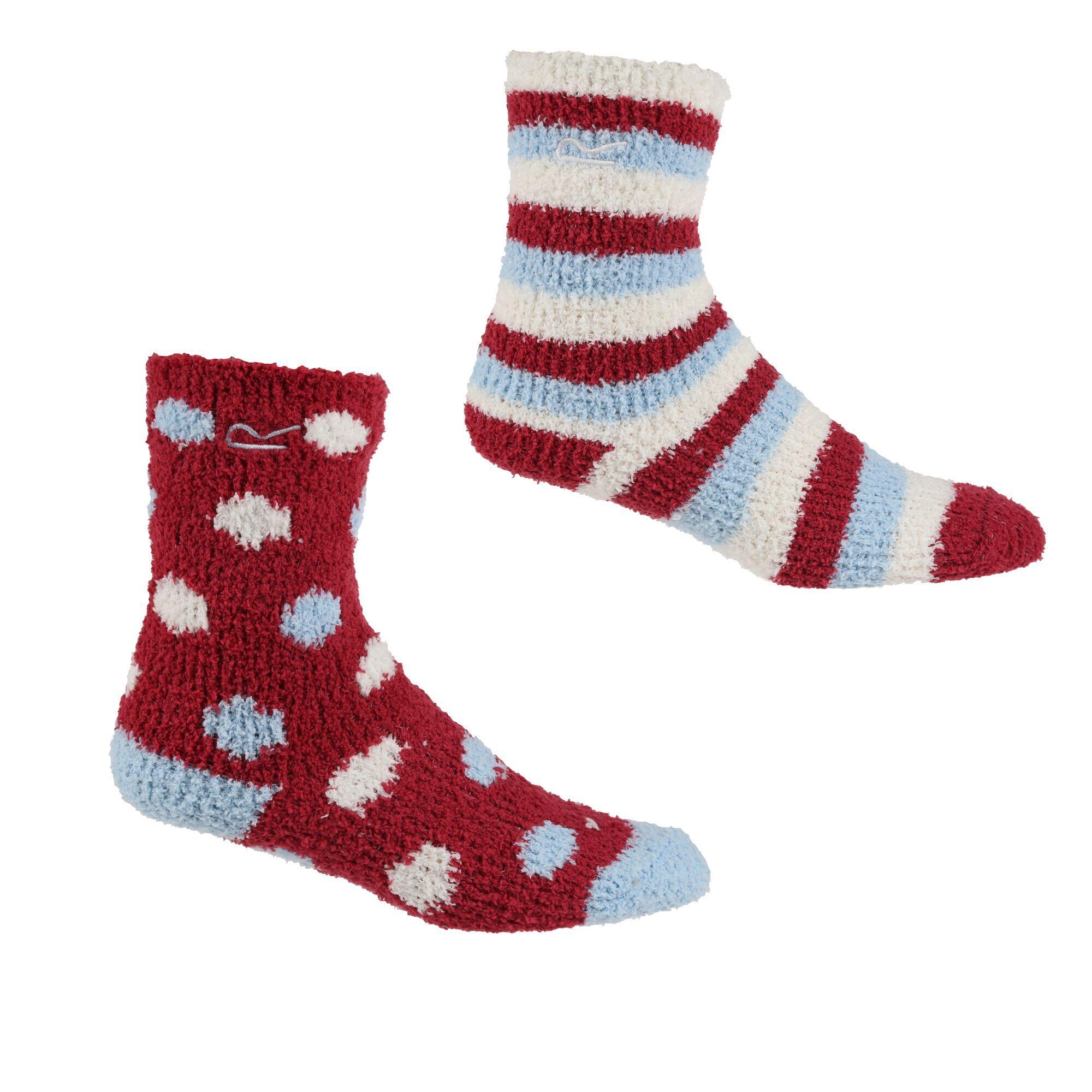 Childrens/Kids Cosy Boot Socks Set (Pack of 2) (Cherry Pink/Light Blue/White) 1/2