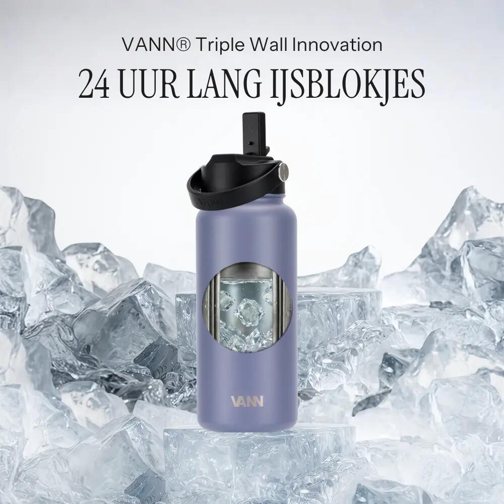 Drinkfles - Ultimate Bottle 1 L - 3-wandig RVS met rietje - Lavender Grey 2/12