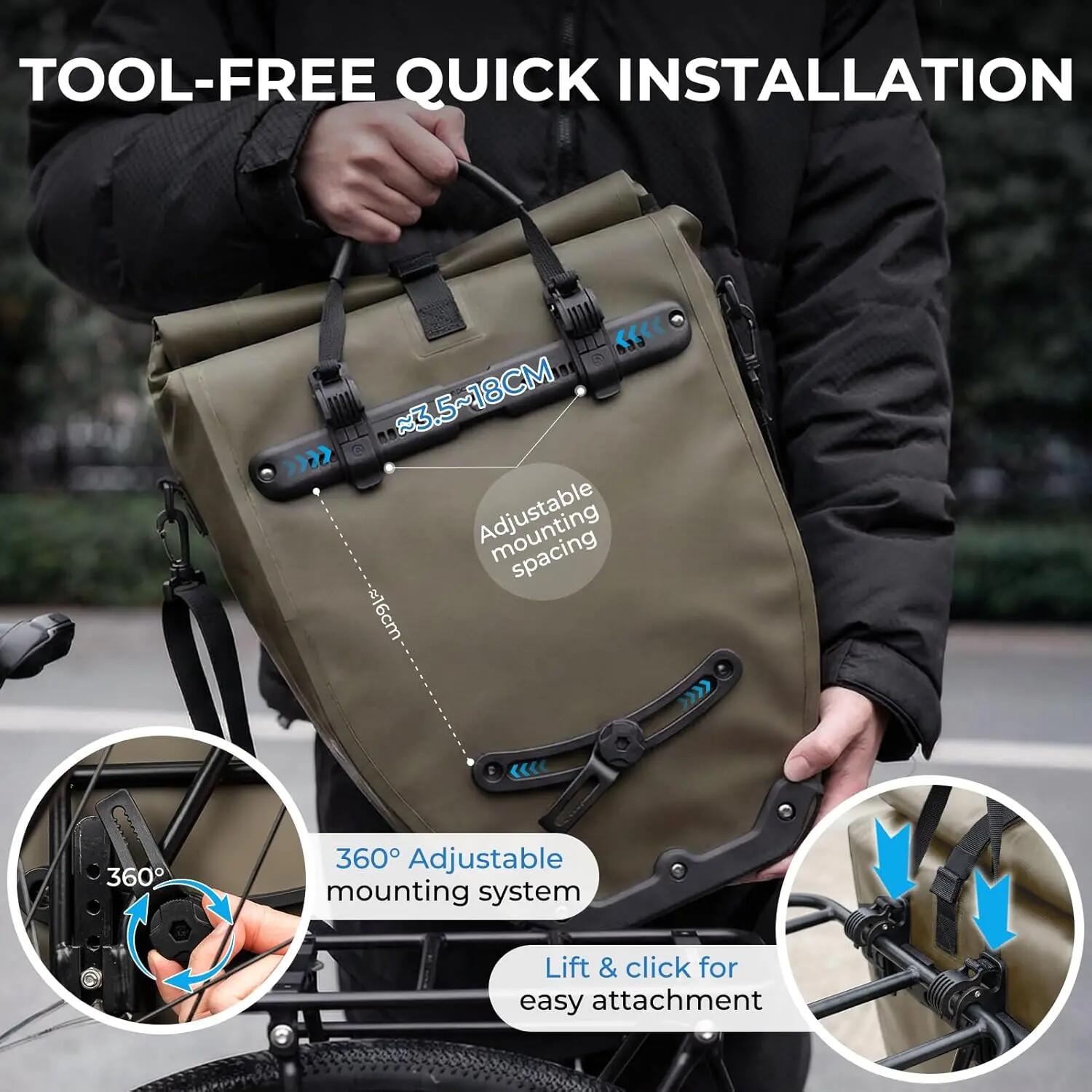 Gepäckträgertasche 20L wasserdicht 3in1 Rolltop mit Schultergurt 4/8