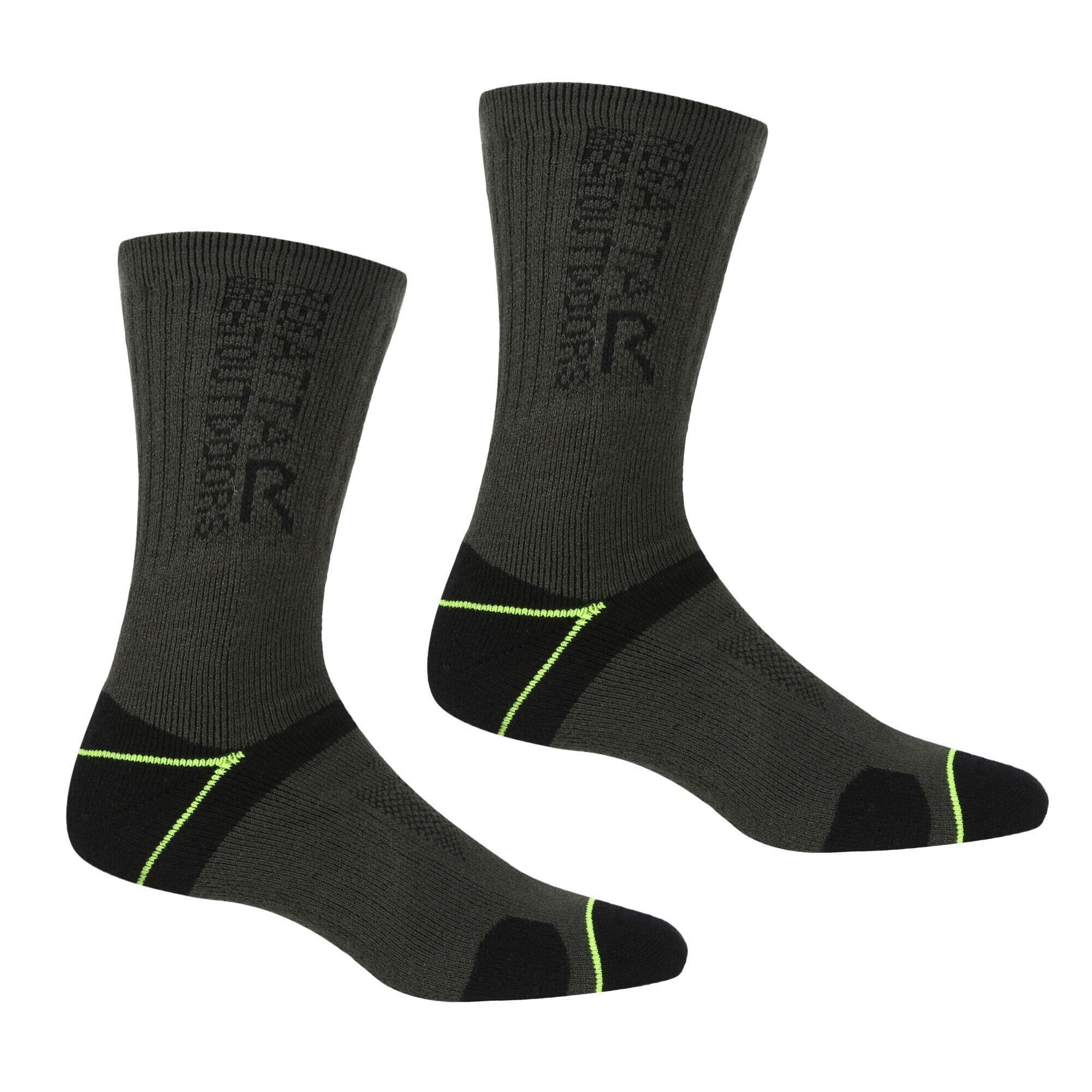 REGATTA Mens Blister Protection II Socks (Pack of 2) (Black/Electric Lime)