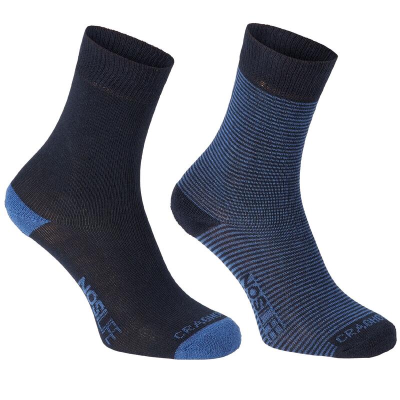 Mens Nosilife Walking Hiking Socks (Pack Of 2) (Dark Navy/Soft Denim Stripe)