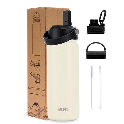 Drinkfles - Ultimate Bottle 650 ML - 3-wandig RVS met rietje - Lavender Grey