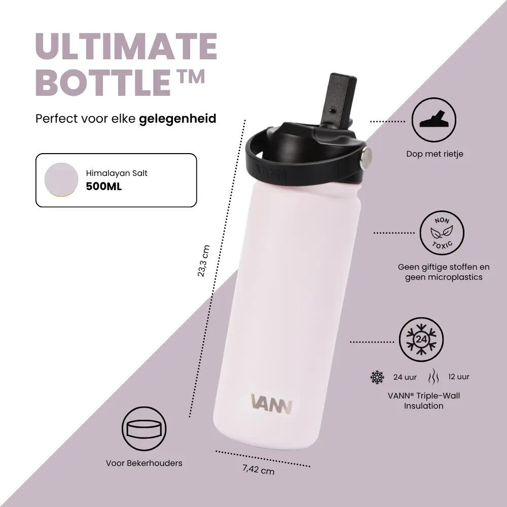RVS drinkfles met rietje - Ultimate Bottle 500 ml - Himalayan Salt 3/12