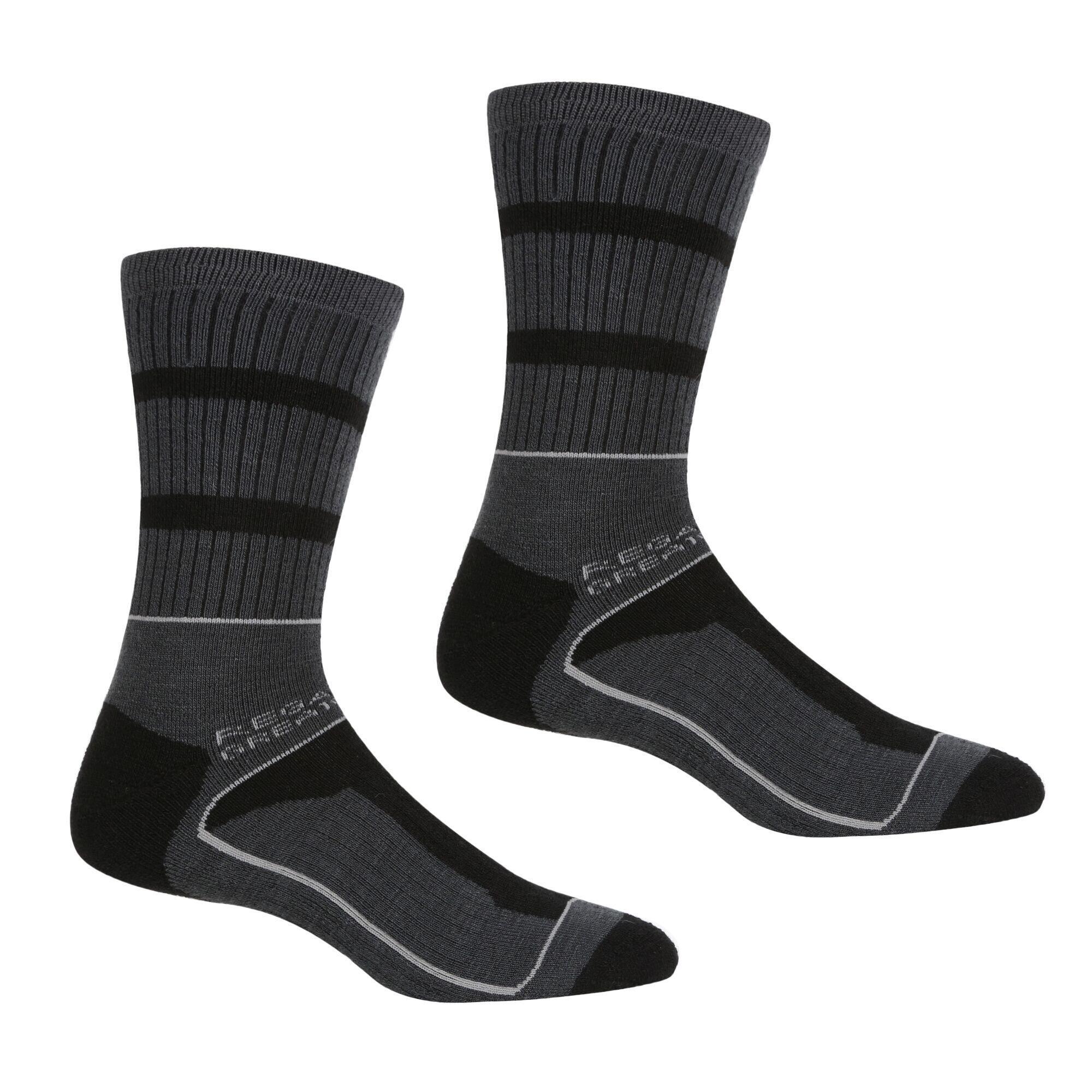 REGATTA Mens Samaris 3 Season Socks (Pack of 2) (Black/Dark Steel)