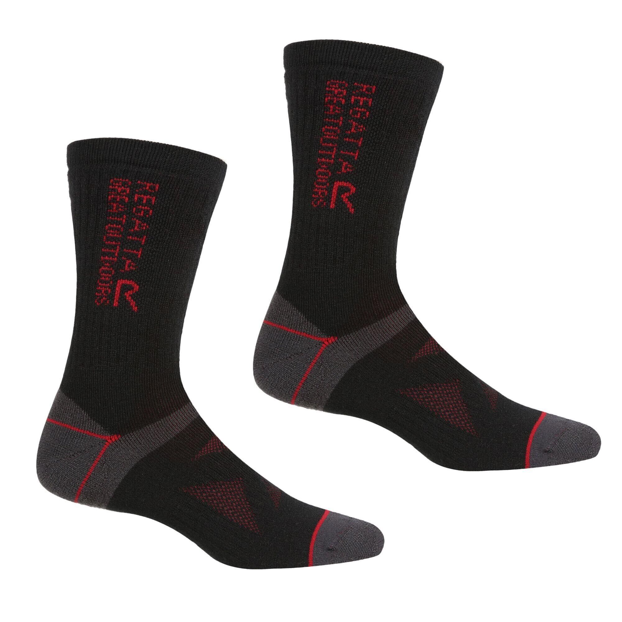 REGATTA Unisex Adult Wool Hiking Boot Socks (Pack of 2) (Black/Dark Red)