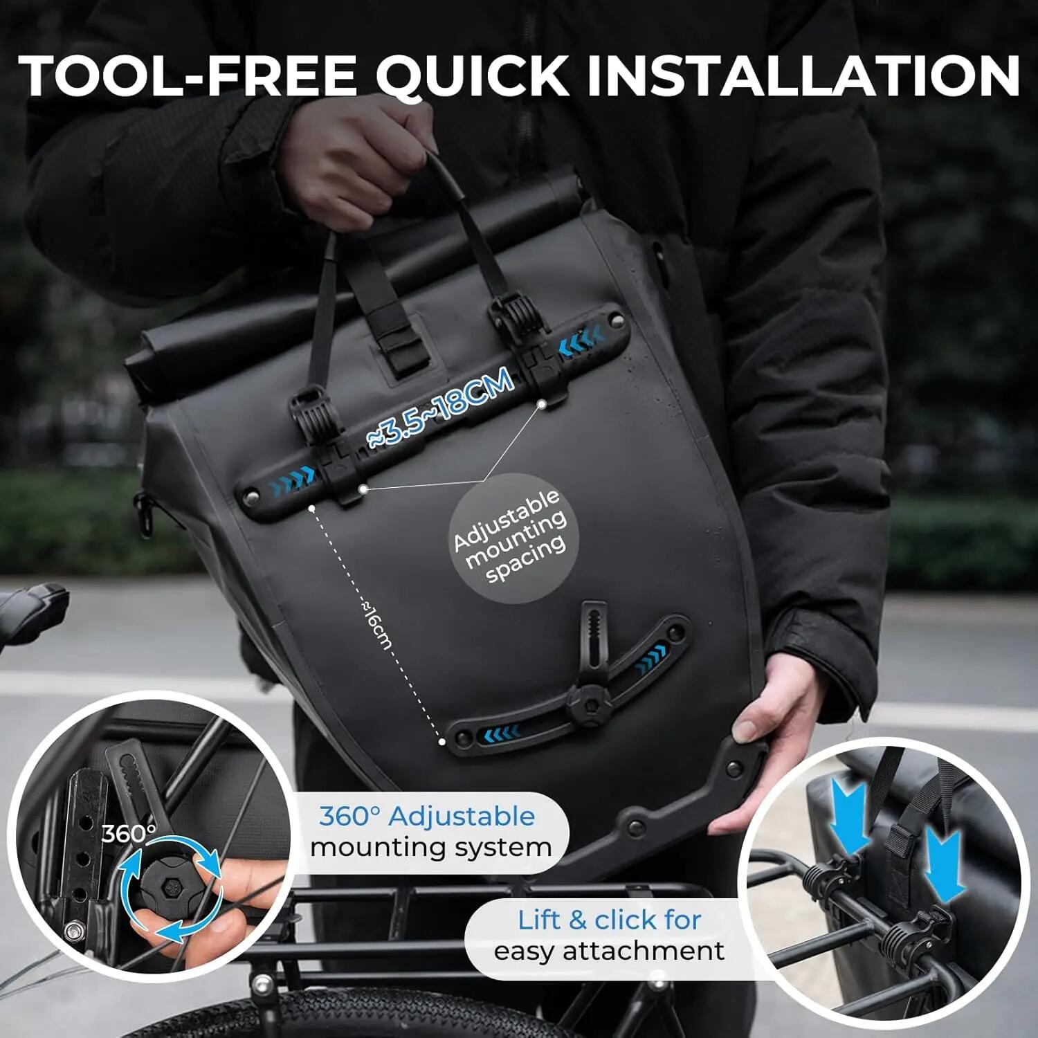 Gepäckträgertasche 20L wasserdicht 3in1 Rolltop mit Schultergurt 4/8