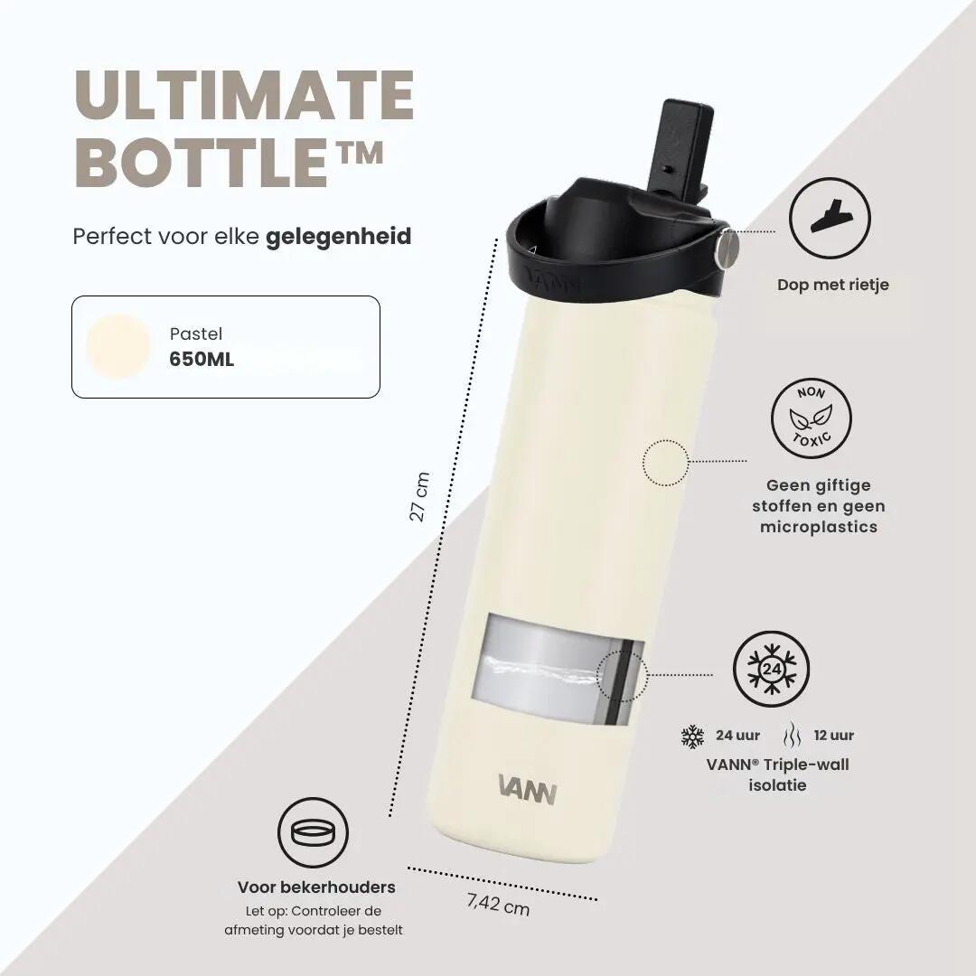 RVS drinkfles met rietje - Ultimate Bottle 650 ml - Off-white 8/12