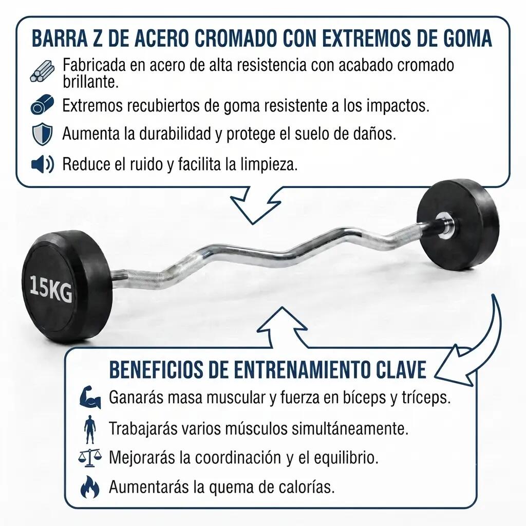 Barra de Pesas Curvada o Z Montada 15 kg Musculación Fitness 3/3