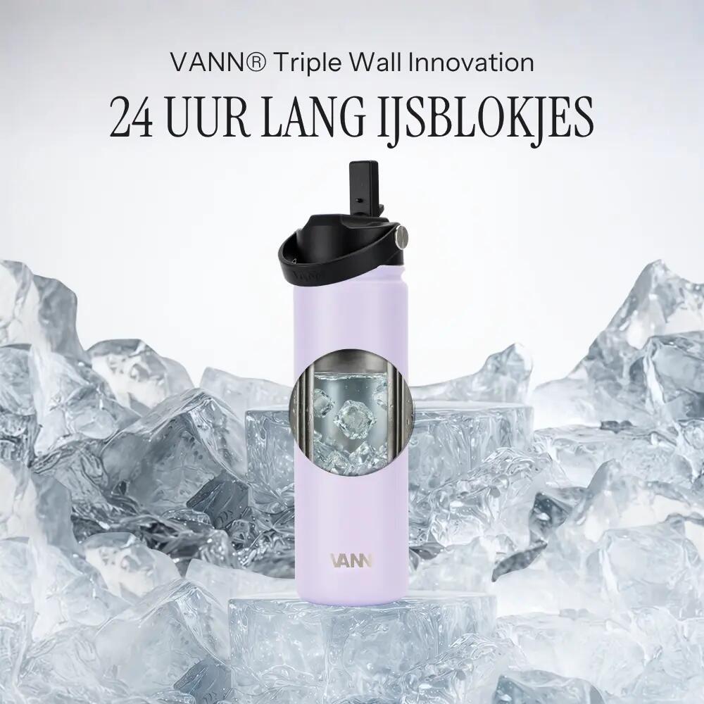 Drinkfles - Ultimate Bottle 650 ML - 3-wandig RVS met rietje - Love Lila 2/12