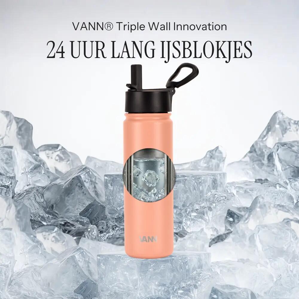 Drinkfles - Ultimate Bottle 650 ML - 3-wandig RVS met rietje - Coral 2/12