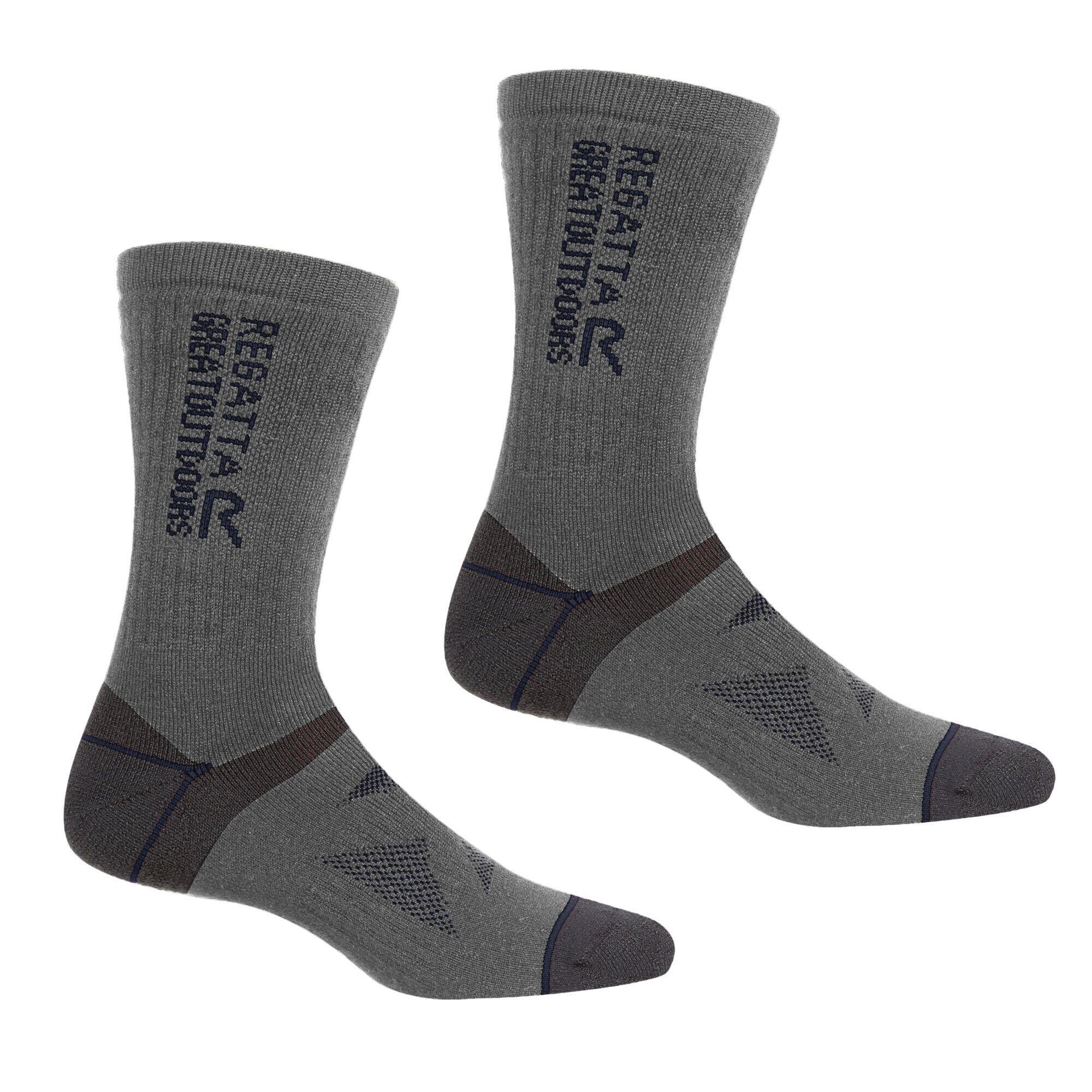 REGATTA Unisex Adult Wool Hiking Boot Socks (Pack of 2) (Briar Grey/Navy)