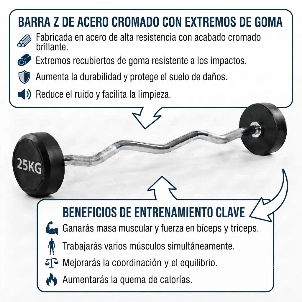 Barra de Pesas Curvada o Z Montada 25 kg Musculación Fitness 3/3