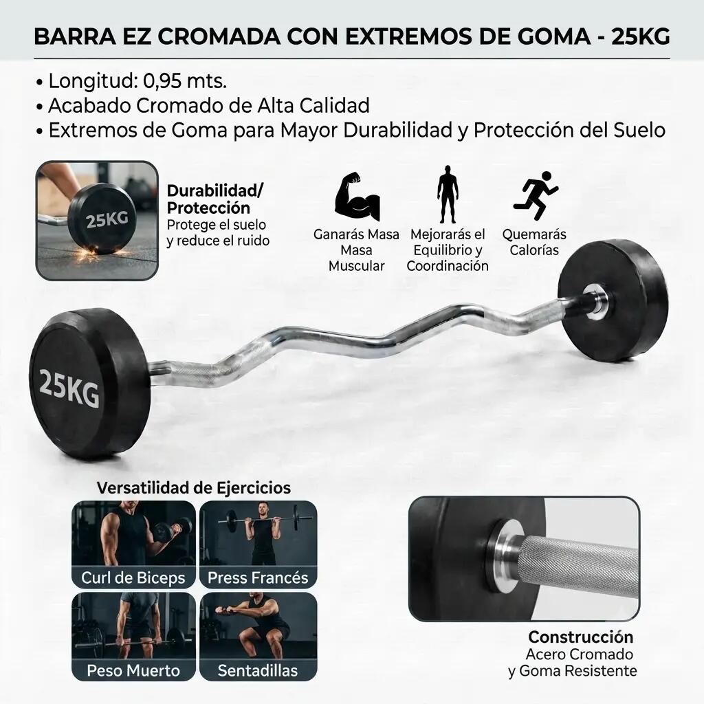 Barra de Pesas Curvada o Z Montada 25 kg Musculación Fitness 2/3