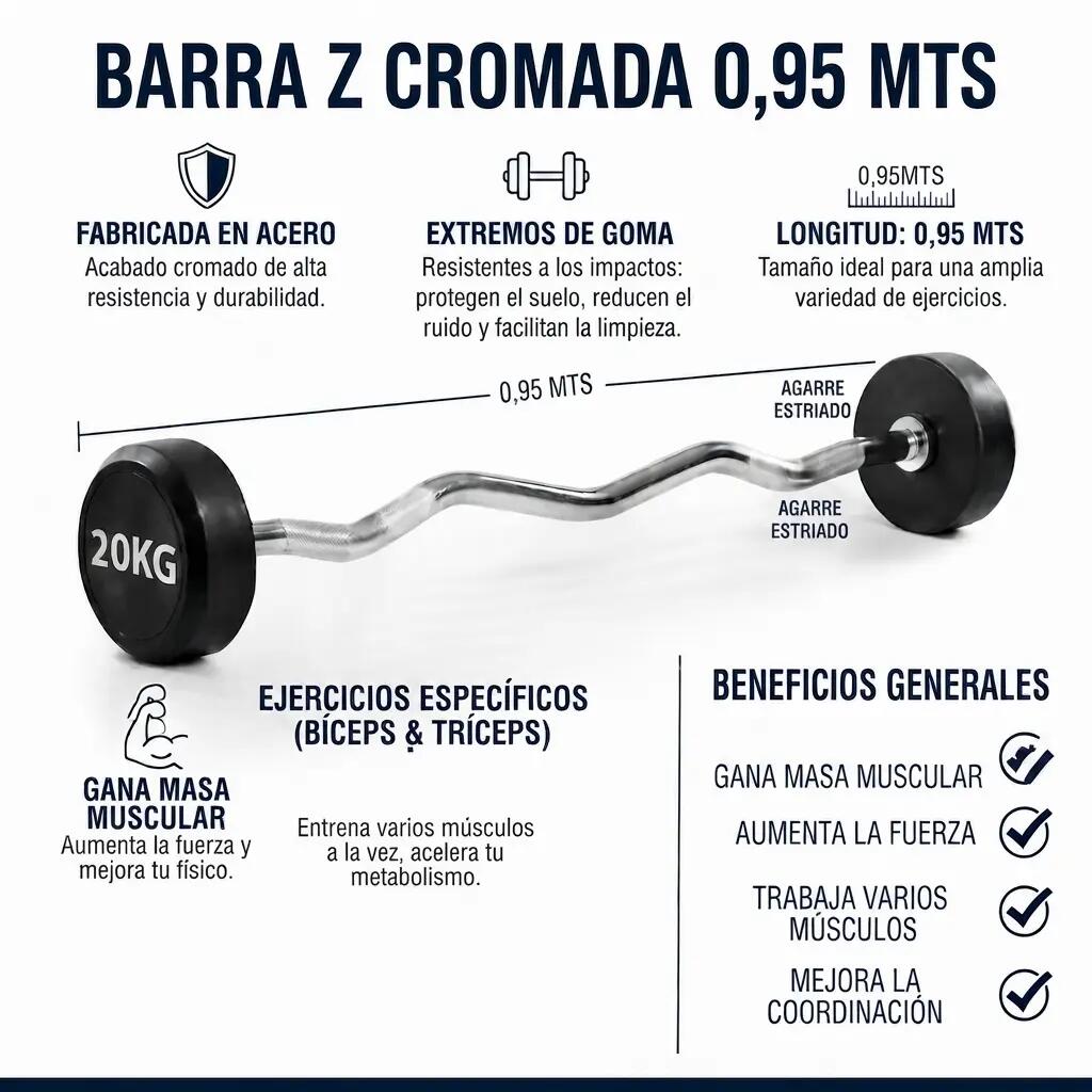 Barra de Pesas Curvada o Z Montada 20 kg Musculación Fitness 3/3