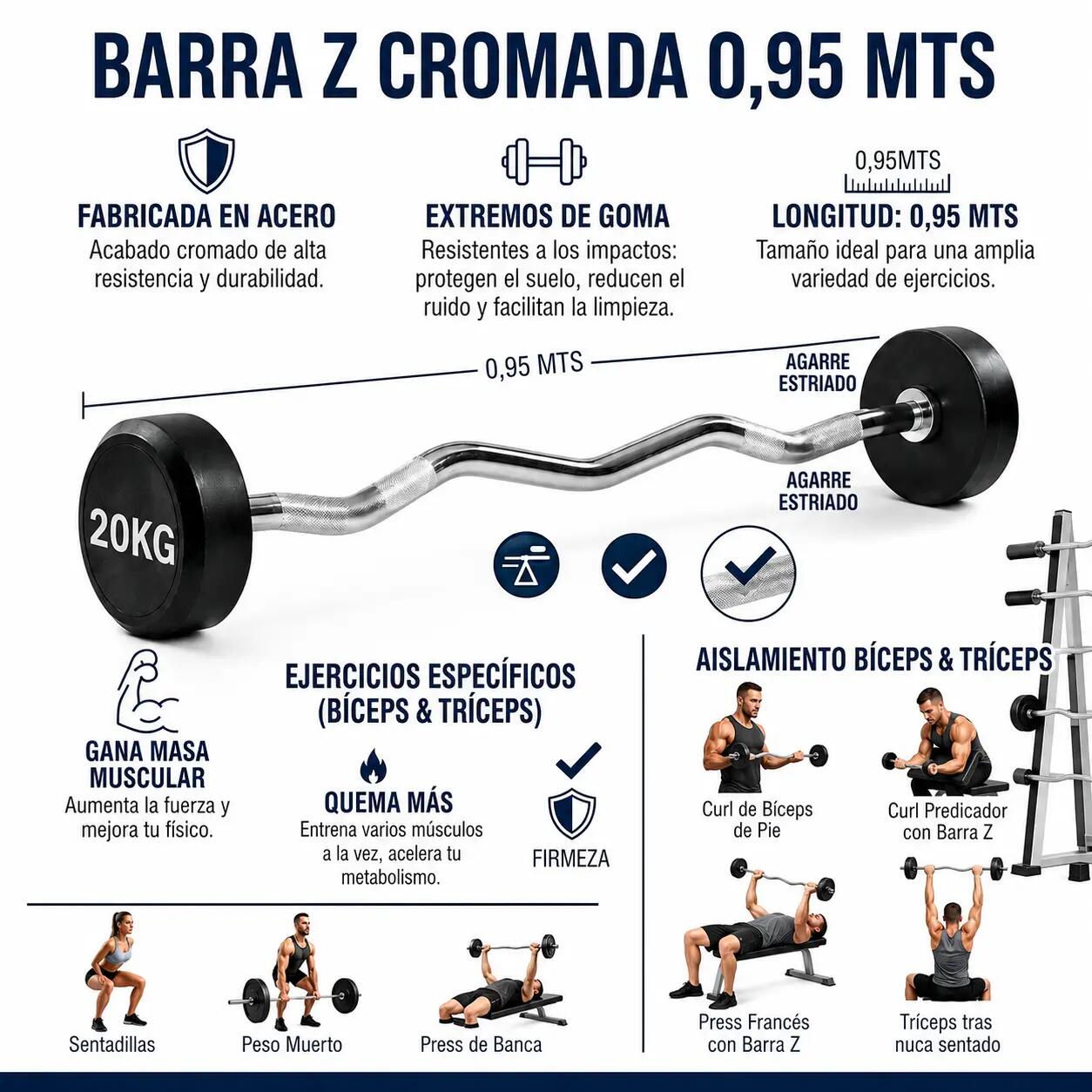Barra de Pesas Curvada o Z Montada 20 kg Musculación Fitness 2/3