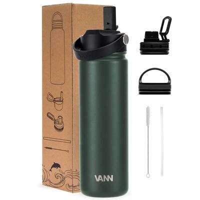 Rvs drinkfles met rietje - ultimate bottle 500 ml - blauw