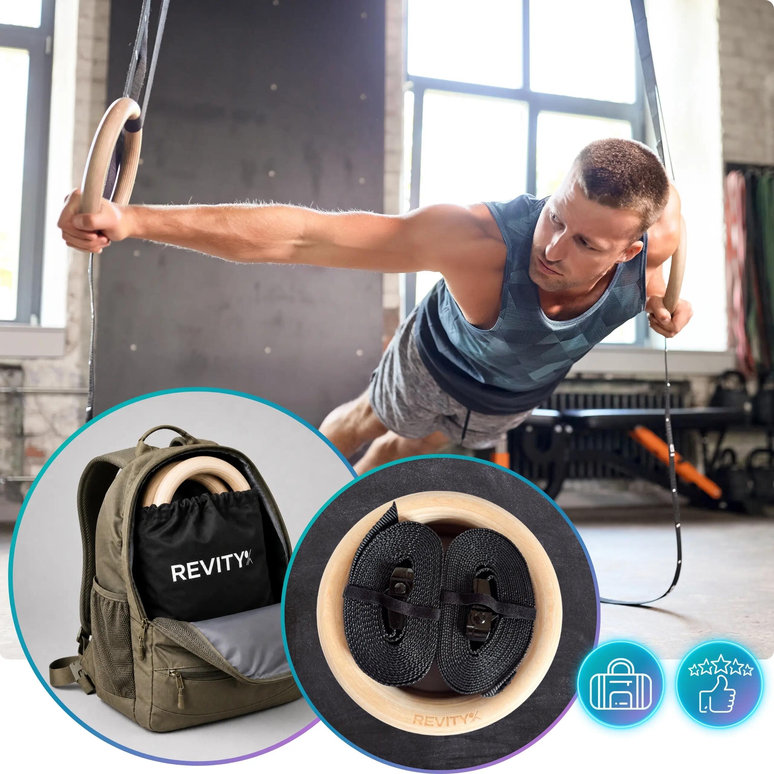 Houten gymnastiekringen Gym Rings crosstraining met wraps en trainingsschema PDF 9/14