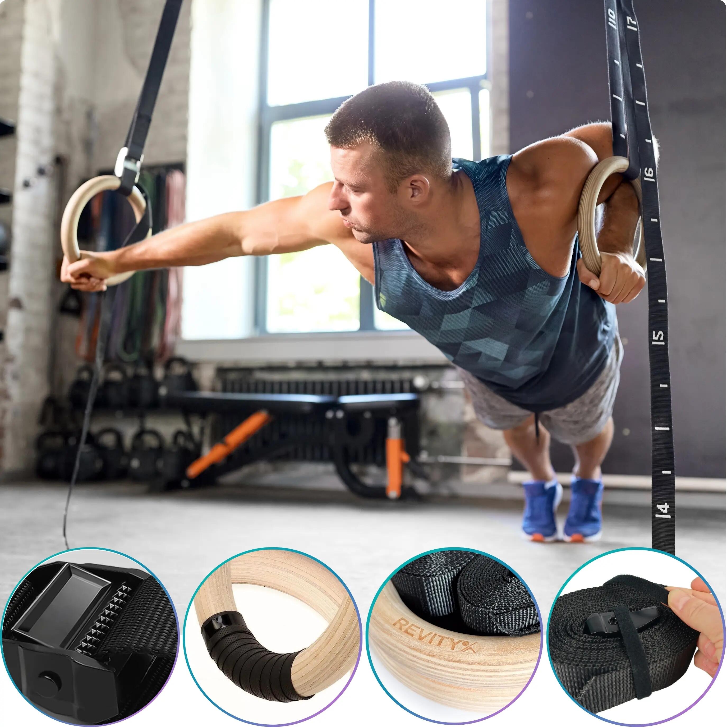 Houten gymnastiekringen Gym Rings crosstraining met wraps en trainingsschema PDF 5/14