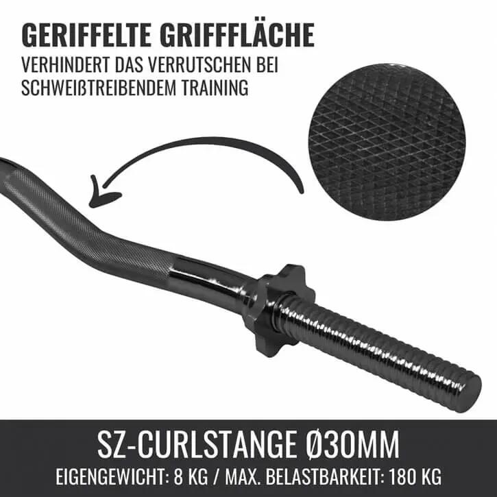 Barra curl GORILLA SPORTS 30 mm cromata 120 cm, impugnatura antiscivolo 6/7