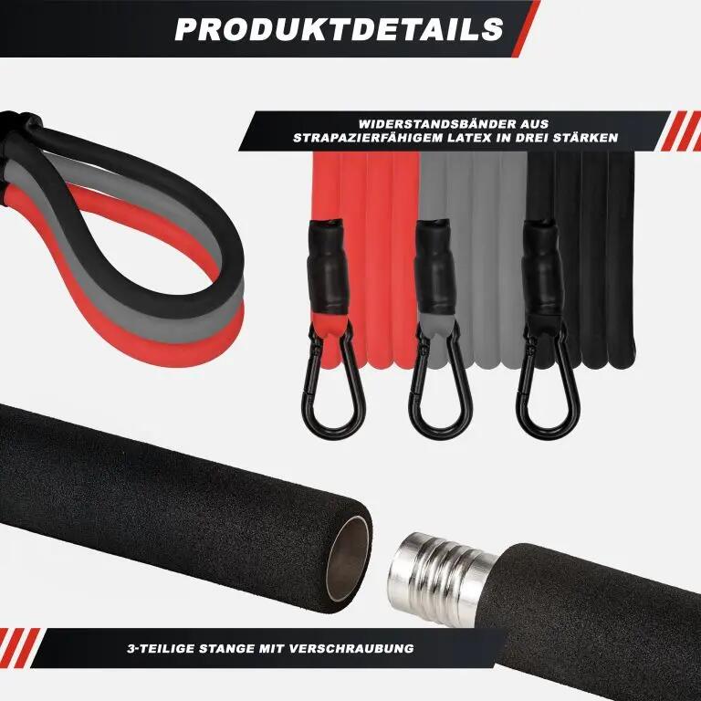 Drążek do pilatesu z 3 gumami i kotwą do drzwi Gorilla Sports 6/7