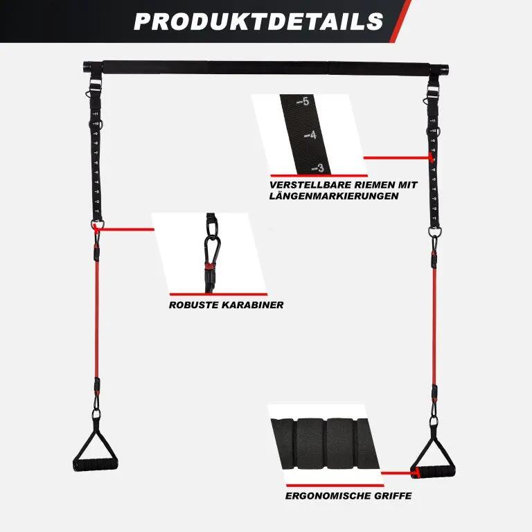 Drążek do pilatesu z 3 gumami i kotwą do drzwi Gorilla Sports 5/7