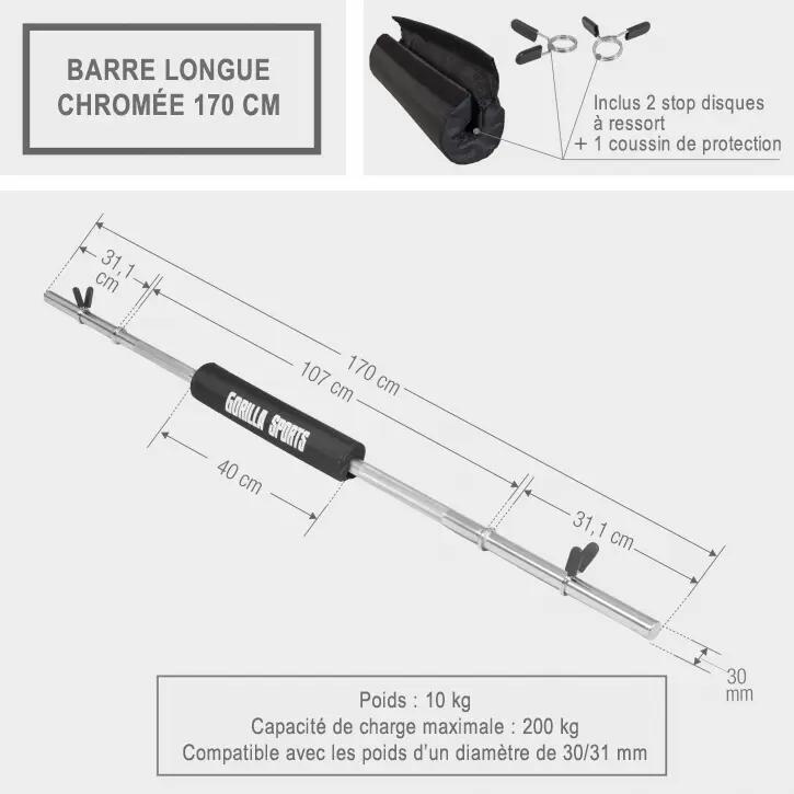 Kit Barra Musculación con Almohadilla Gorilla Sports Comada/Negro 170 cm 5/7