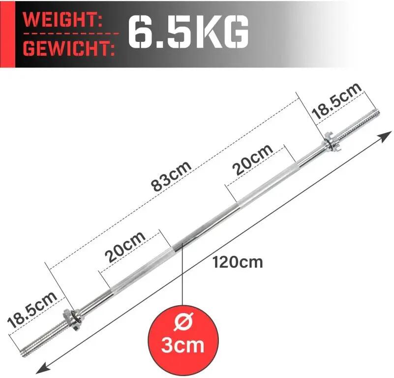 Barbell Physionics 120 cm 30 mm cromat 5/7