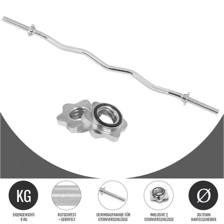 Barra de Pesas Curl EZ Gorilla Sports 120 cm Cromada Diámetro 30/31mm 3/7