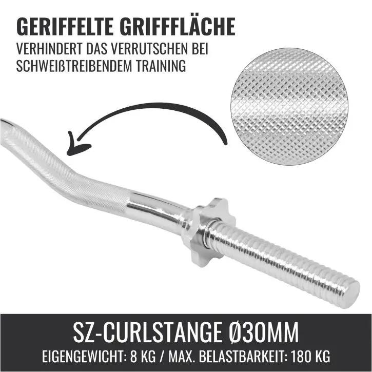 Barra de Pesas Curl EZ Gorilla Sports 120 cm Cromada Diámetro 30/31mm 2/7
