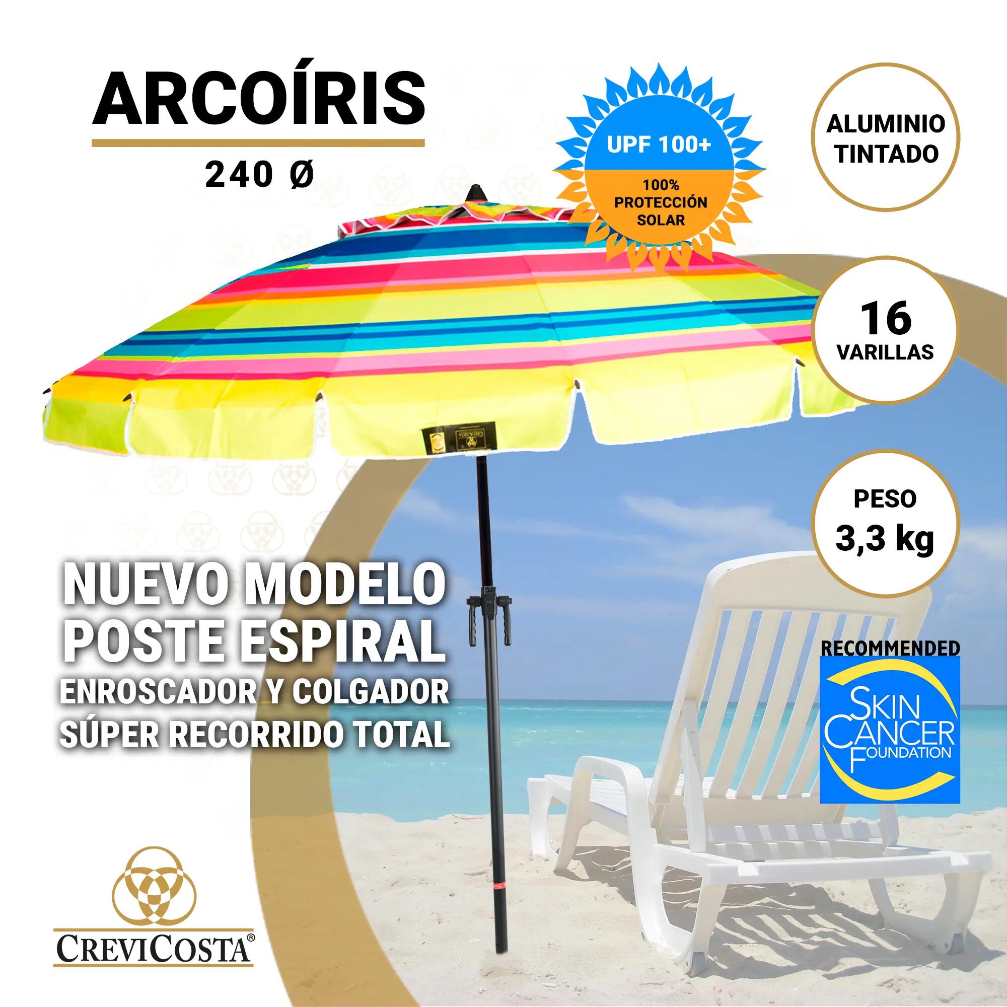 Sombrilla 240 cm NUEVO poste enroscador y colgador - CREVICOSTA Acoíris 2/6
