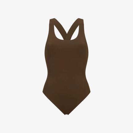 Damen Schwimmen Surfen Tauchen Premium Badeanzug Rundhals - Braun