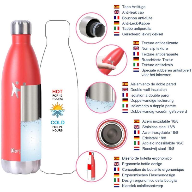 Thermoskanne aus Edelstahl - Smart Bottle Red 500ml