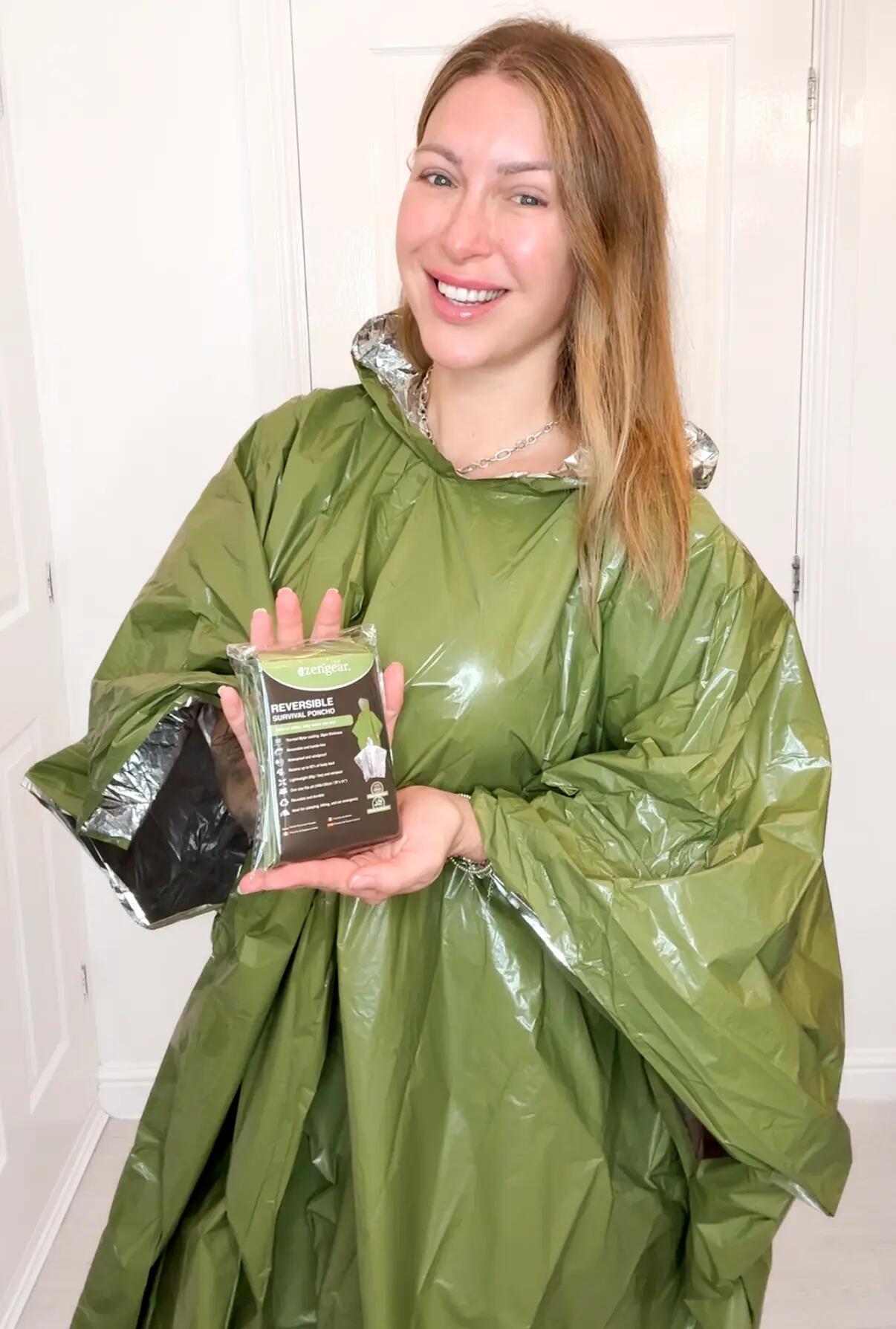Poncho emergenza verde 4 pz, coperta termica sopravvivenza impermeabile 12/14