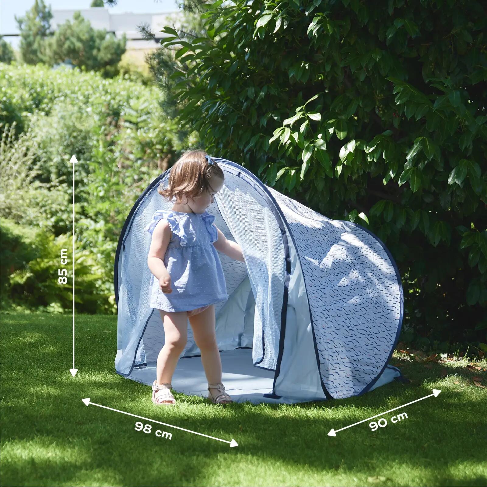 Tente anti-uv abri de plage bébé enfant moustiquaire - Vague Bleu 6/7